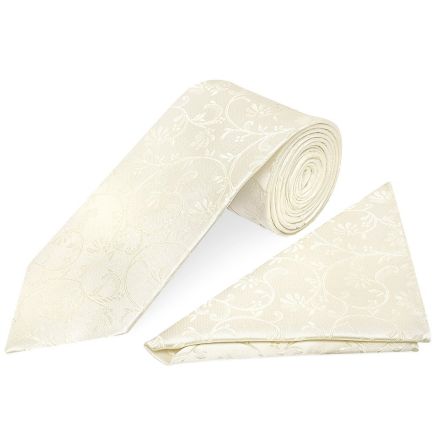 Ivory Floral Classic Men's Tie and Pocket Square Set