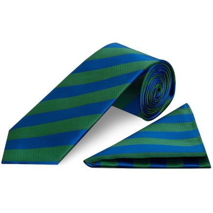Blue and Green Striped Classic Men's Tie and Pocket Square Set
