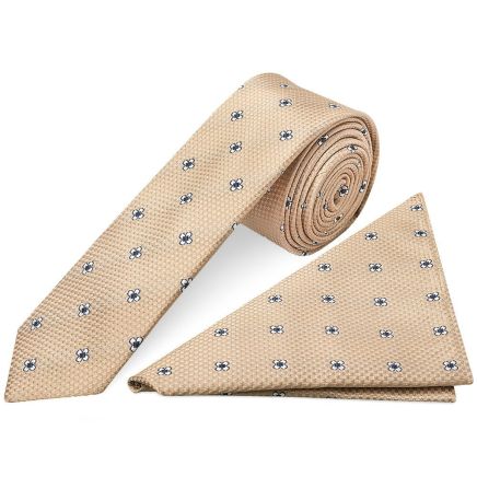Gold Petal Skinny Men's Tie and Pocket Square Set