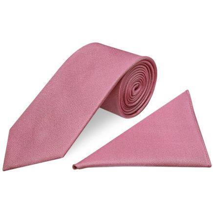 Plain Dusty Pink Silk Classic Men's Tie and Pocket Square Set
