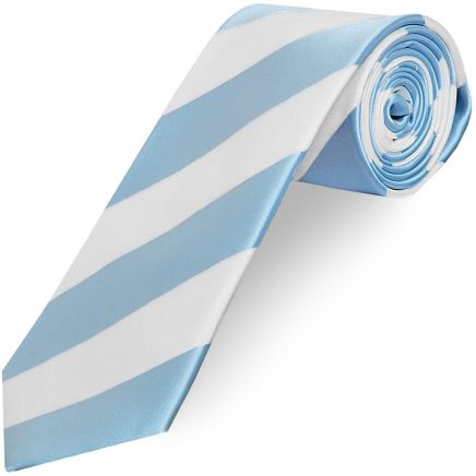 Sky Blue and White Striped Hand Made Classic Men's Football Tie