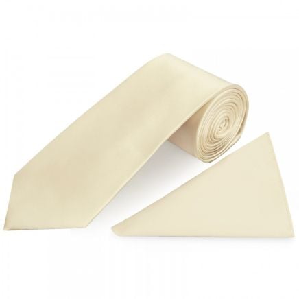 Plain Ivory Satin Classic Men's Tie and Pocket Square Set