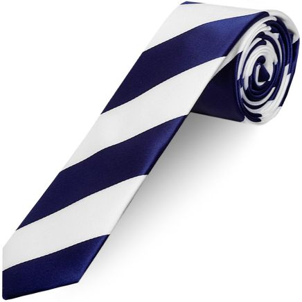 Navy and White Striped Skinny Boys Football Tie