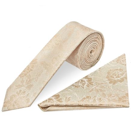 Gold Flower Skinny Men's Tie and Pocket Square Set