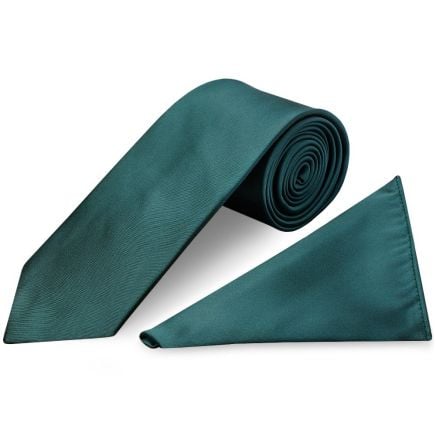 Plain Dark Teal Satin Classic Men's Tie and Pocket Square Set