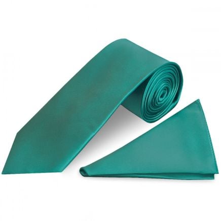 Plain Teal Green Satin Classic Men's Tie Pocket Square Set