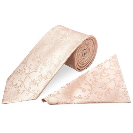 Light Peach Floral Classic Men's Tie and Pocket Square Set