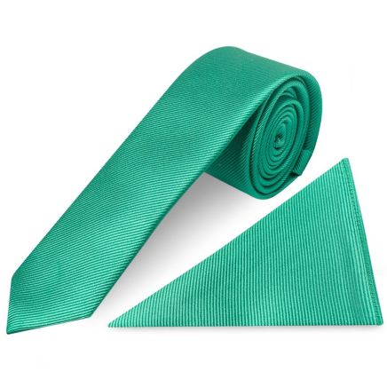 Emerald Green Silk Twill Skinny Mens Tie and Pocket Square Set