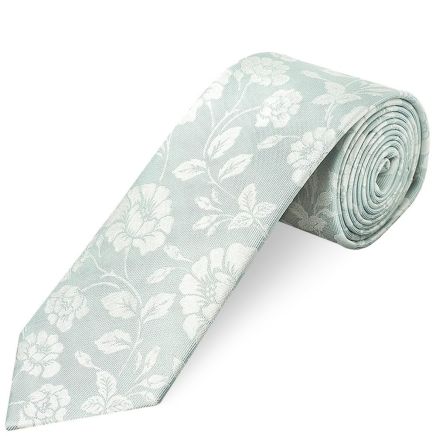 Duck Egg with White Floral Silk Classic Tie