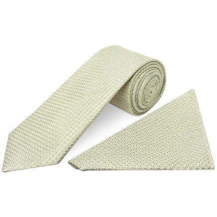 Plain Green Grenadine Silk Classic Men's Tie and Pocket Square Set