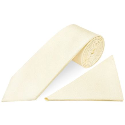 Plain Ivory Silk Classic Men's Tie and Pocket Square Set