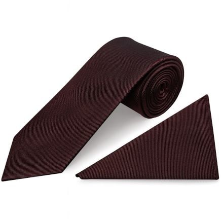 Burgundy Silk Twill Classic Mens Tie and Pocket Square Set