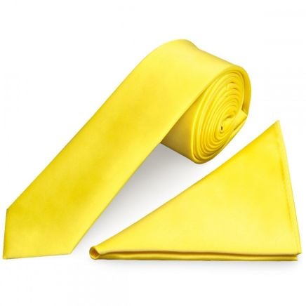 Sunshine Yellow Satin Skinny Men's Tie and Pocket Square Set