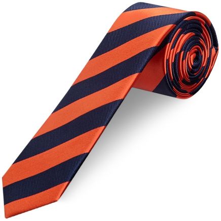 Navy and Orange Striped Skinny Men's Tie
