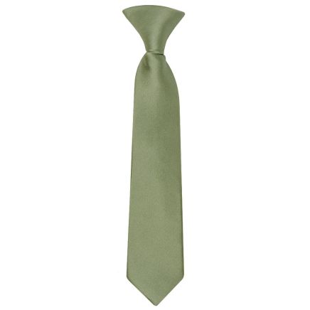 Pre Tied Plain Olive Green Satin Boys Tie Age 4-7