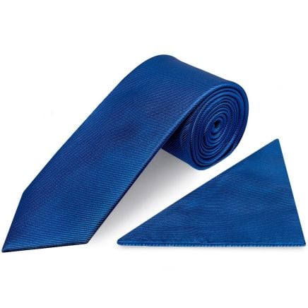 Royal Blue Silk Twill Classic Mens Tie and Pocket Square Set