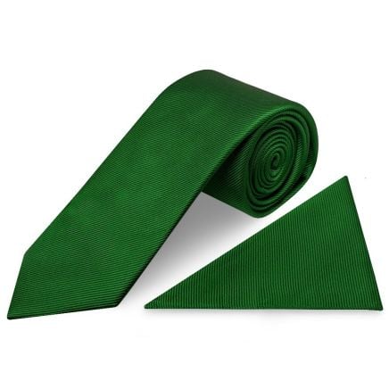 Green Silk Twill Silk Classic Mens Tie and Pocket Square Set