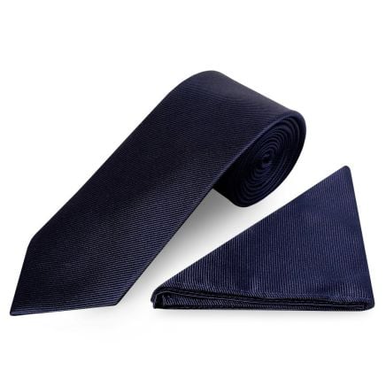Navy Twill Silk Classic Men's Tie and Pocket Square Set