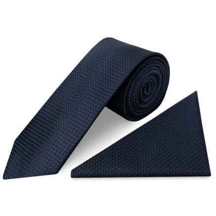 Navy Textured Classic Tie and Pocket Square Set