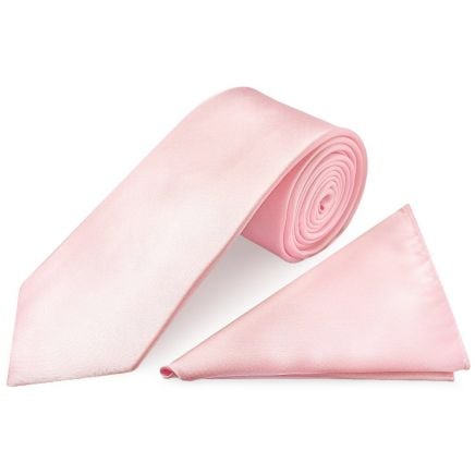 Baby Pink Satin Classic Men's Tie and Pocket Square Set