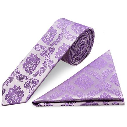 Cadbury Purple Paisley Skinny Men's Tie and Pocket Square Set
