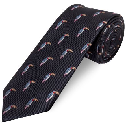 Men's Classic Navy Toucan Print Tie - Free Delivery