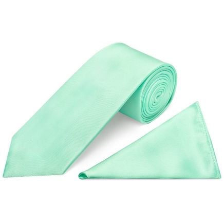 Plain Mint Green Satin Classic Men's Tie and Pocket Square Set