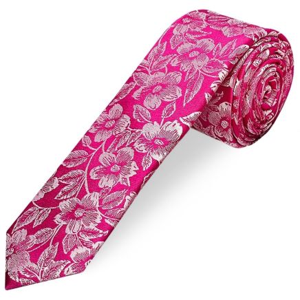 Mens Fuchsia Floral Silk Skinny Tie