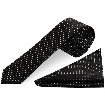 Black and White Polka Dot Skinny Men's Tie Pocket Square Set