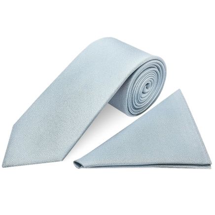 Plain Steel Blue Silk Classic Men's Tie and Pocket Square Set