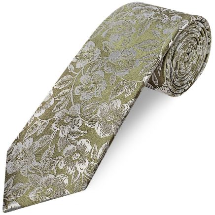 Mens Olive Floral Silk Classic Tie