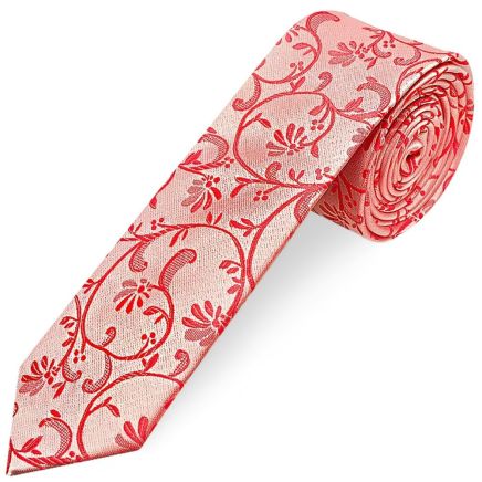 Coral Pink Floral Skinny Boys Tie