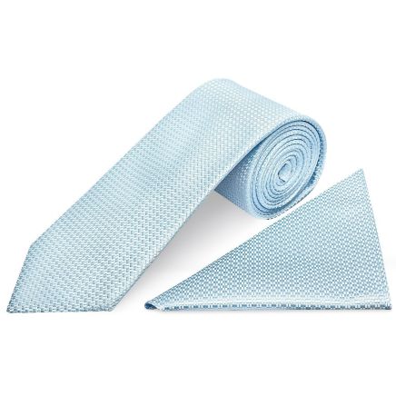 Sky Blue Textured Classic Tie and Pocket Square Set
