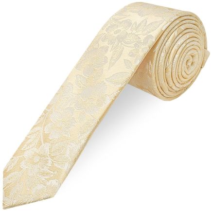 Mens Champagne Floral Silk Skinny Tie