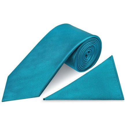 Turquoise Silk Twill Silk Classic Mens Tie and Pocket Square Set