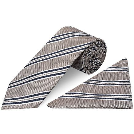 Silver Twin Stripe Classic Men's Tie and Pocket Square Set