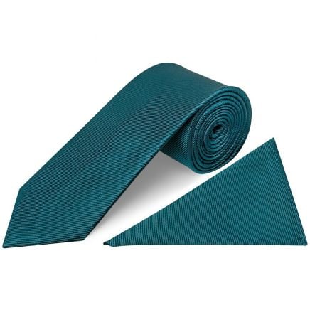 Teal Silk Twill Silk Classic Mens Tie and Pocket Square Set
