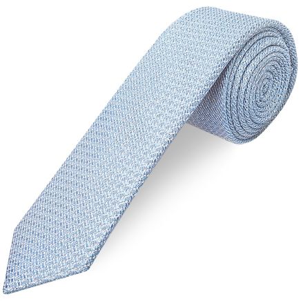 Plain Blue Grenadine Silk Skinny Men's Tie