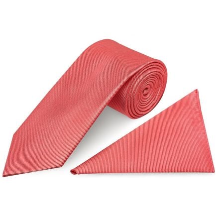 Salmon Pink Silk Twill Classic Mens Tie and Pocket Square Set