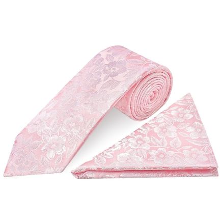 Mens Blush Pink Floral Silk Classic Tie and Pocket Square