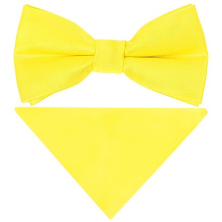 Pre Tied Sunshine Yellow Satin Boys Bow Tie and Pocket Square Set
