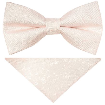 Pre Tied Blush Textured Floral Boys Bow Tie and Pocket Square Set Age 4-7