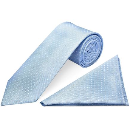 Light Blue and White Polka Dot Classic Men's Tie Pocket Square Set