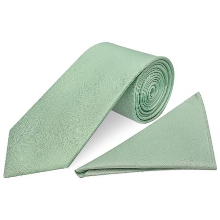 Plain Sea Grass Silk Classic Men's Tie and Pocket Square Set