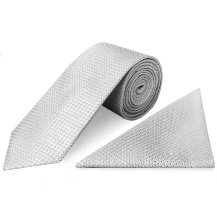 Silver Textured Classic Tie and Pocket Square Set