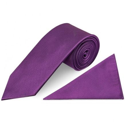 Cadbury Purple Silk Twill Classic Mens Tie and Pocket Square Set