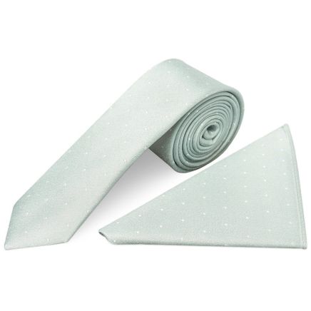 Duck Egg with White Spot Silk Skinny Tie and Pocket Square