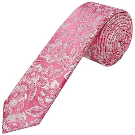 Mens Dusty Pink Floral Silk Skinny Tie