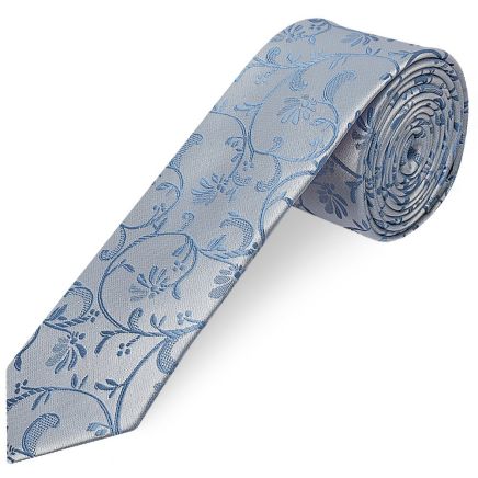 Dusty Blue Floral Skinny Boys Tie