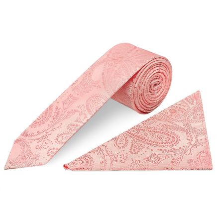 Light Pink Paisley Skinny Men's Tie and Pocket Square Set